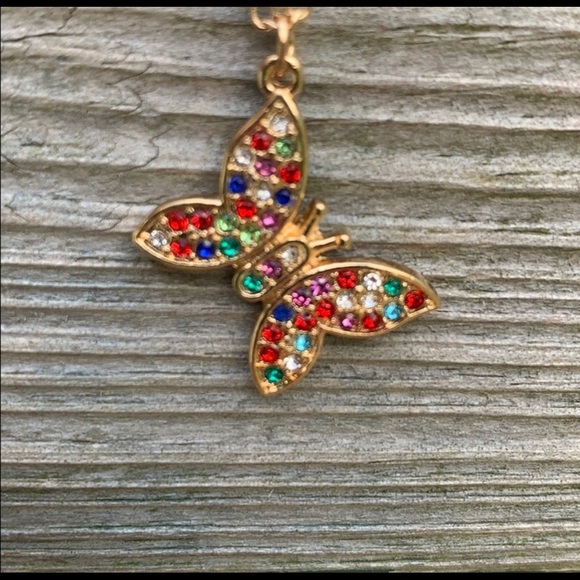Rainbow Swarovski Elements butterfly necklace - Picture 7 of 7